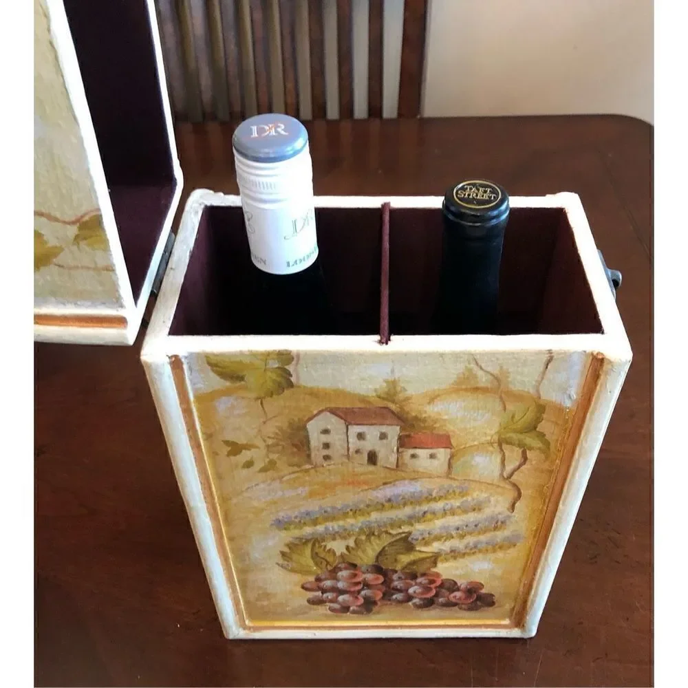 VINTAGE -🎉HPx3🎉 Wood Decorative Double Bottle Wine Holder/Carrier:Brass Hardware